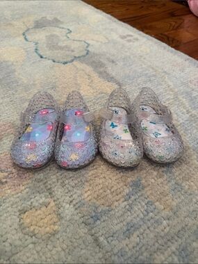 Kids Clear Glitter Mary Jane Jelly Jellies Shoes with Heart Accents - Silver